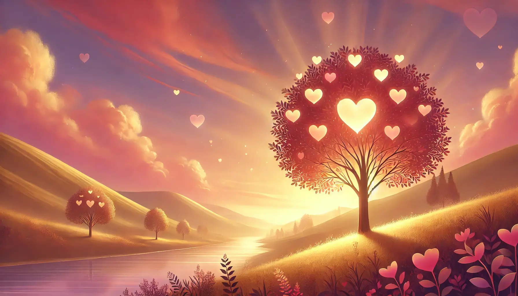 A tree with heart shaped leaves standing out in the glowing sunlight